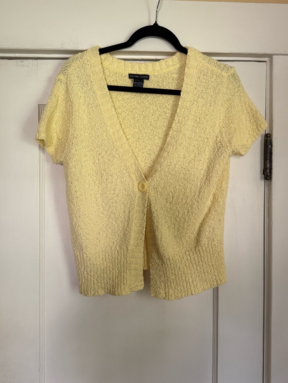 New York and Company Yellow One Button Short Sleeve Cardigan